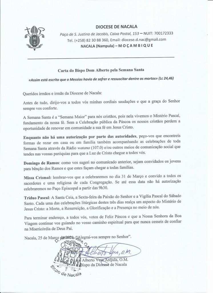 Carta do Bispo Dom Alberto pela Semana Santa 2021